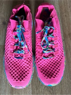 NOBULL Hot Pink Knit Sneakers with Multicolor Laces